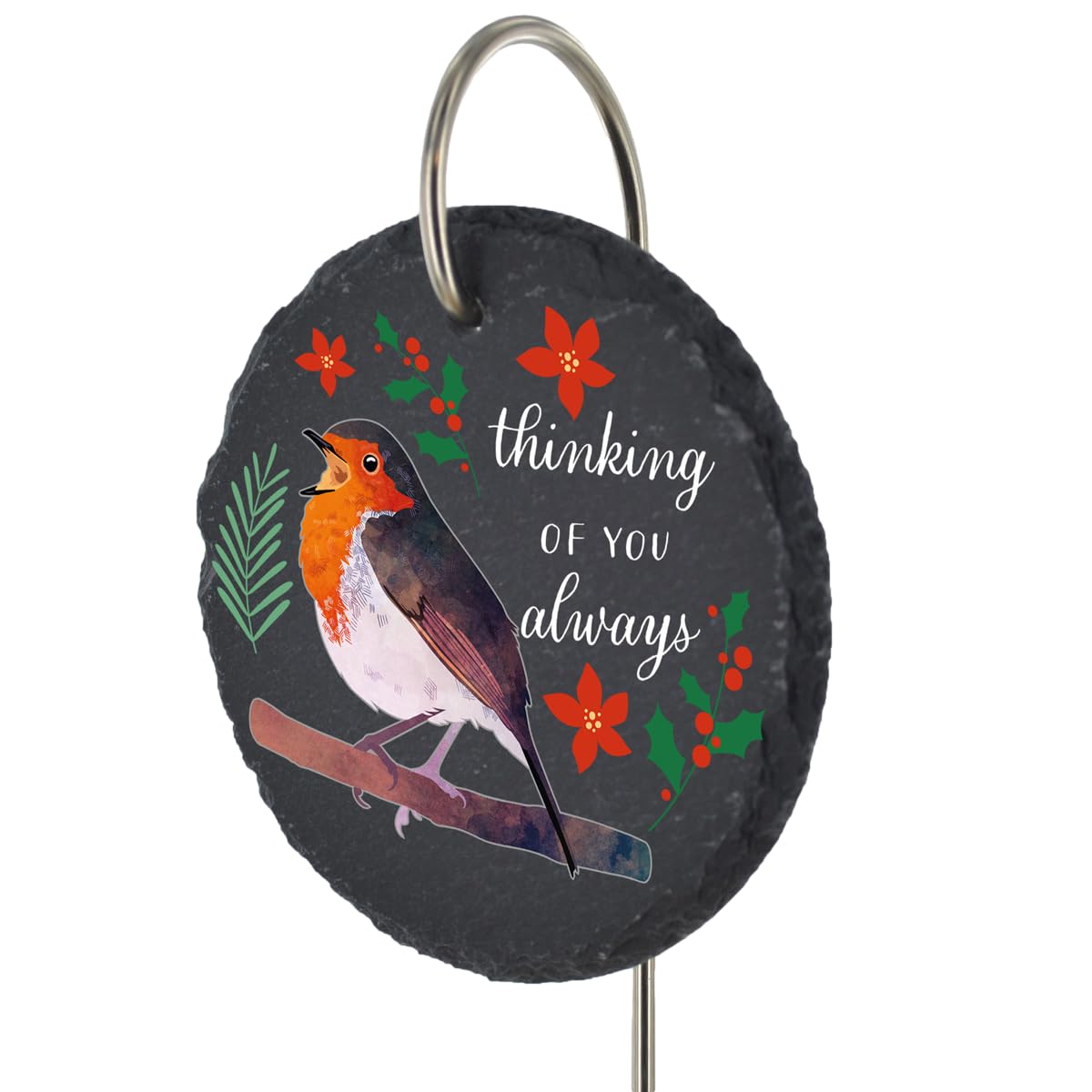Christmas Robin Grave Stick Marker Plaque Ornament Memorial Slate Graveside Deco