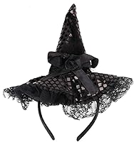 Vista 1 de BinaryABC Diadema de sombrero de bruja de Halloween para disfraz de Halloween, suministros de fiesta, 10.6 x 9 pulgadas (negro)