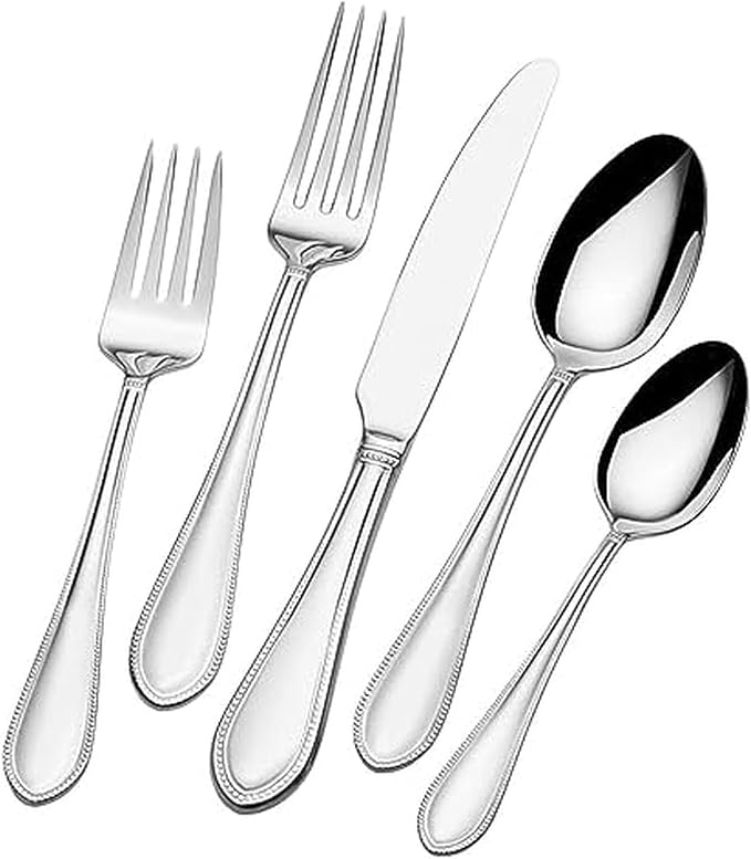 Mikasa Cocoa Blossom 65-Piece Flatware Set for 12, 18/10 Stainless Steel Silverware with Full Service and Serving Utensils, Elegant Floral Design