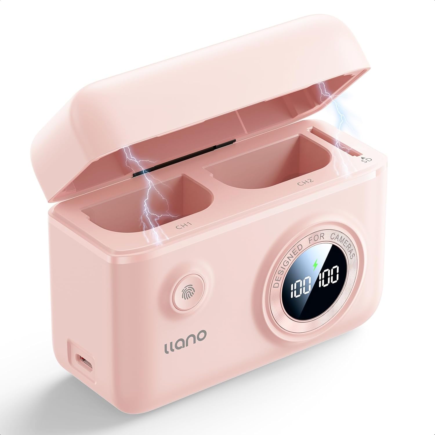 llano LP-E6NH LP-E6P Camera Battery 18W Fast Dual USB C Charger, Compatible with Canon EOS R5, R6 Mark II, 5D 6D 7D Mark II III IV, 60D, 70D, 80D, Smart Digital Display, Magnetic Snap Cover (Pink)