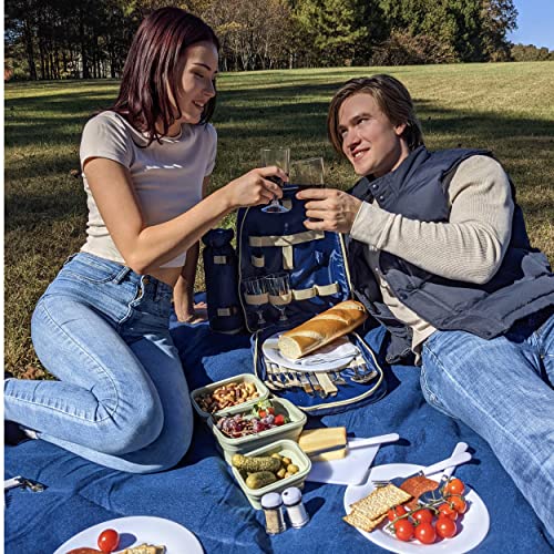 Frolk Picnic Backpack Set For 4 - Picnic Basket Backpack Kit With 4 Cutlery Sets, Cooler Compartment, Wine Holder, Picnic Blanket, 3 Food Storage Containers - Picnic Gift For Men And Women #TOP6