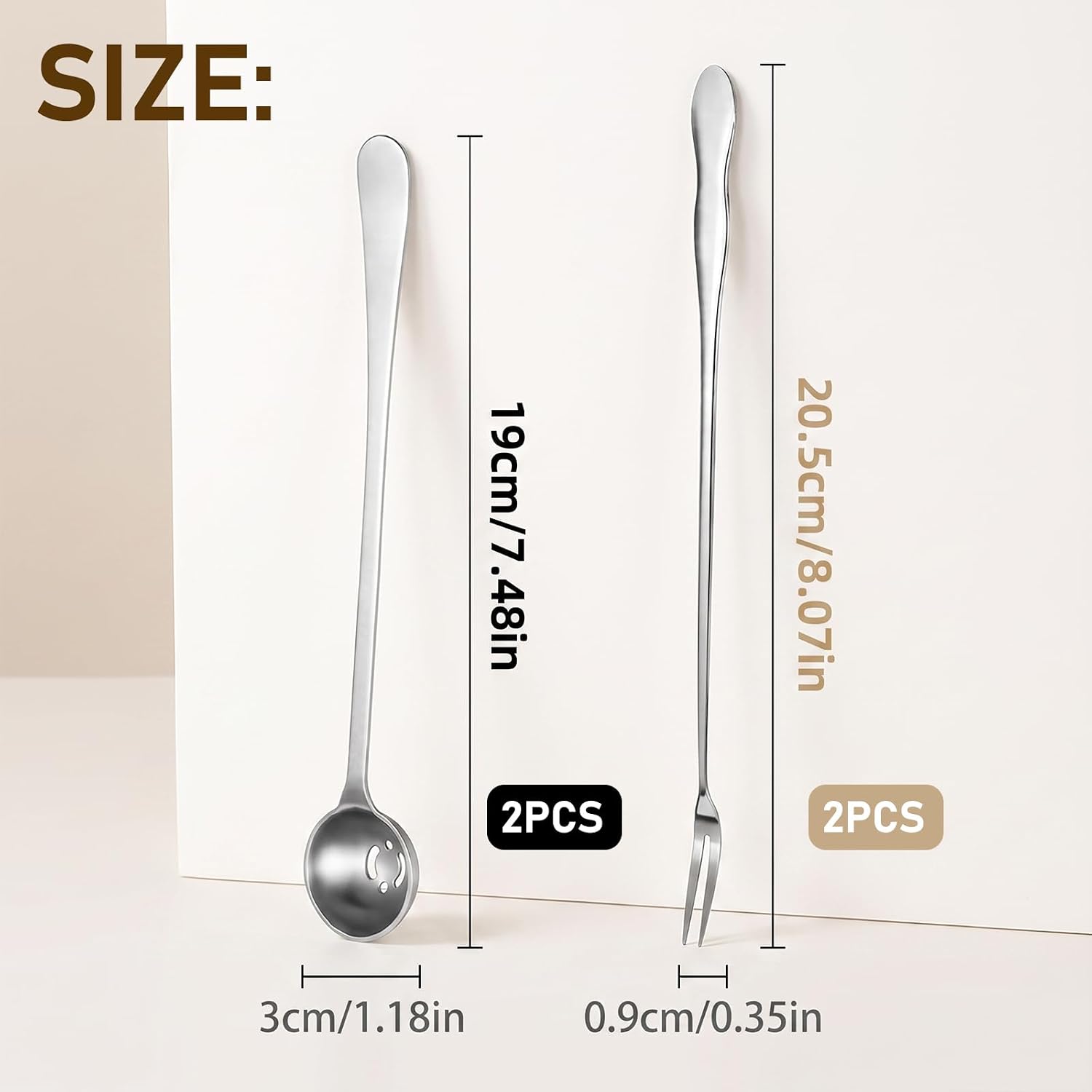 4Pcs Pickle Fork and Olive Spoon, Stainless Steel Long Handle Food Picker