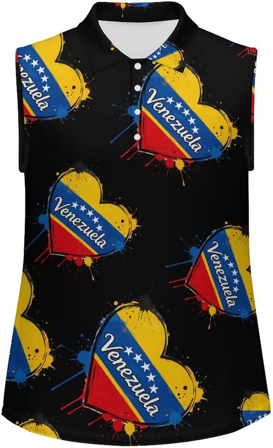 Venezuela Flag Heart Womens Sleeveless V Neck Golf Polo Shirts | Collared Tank Tops