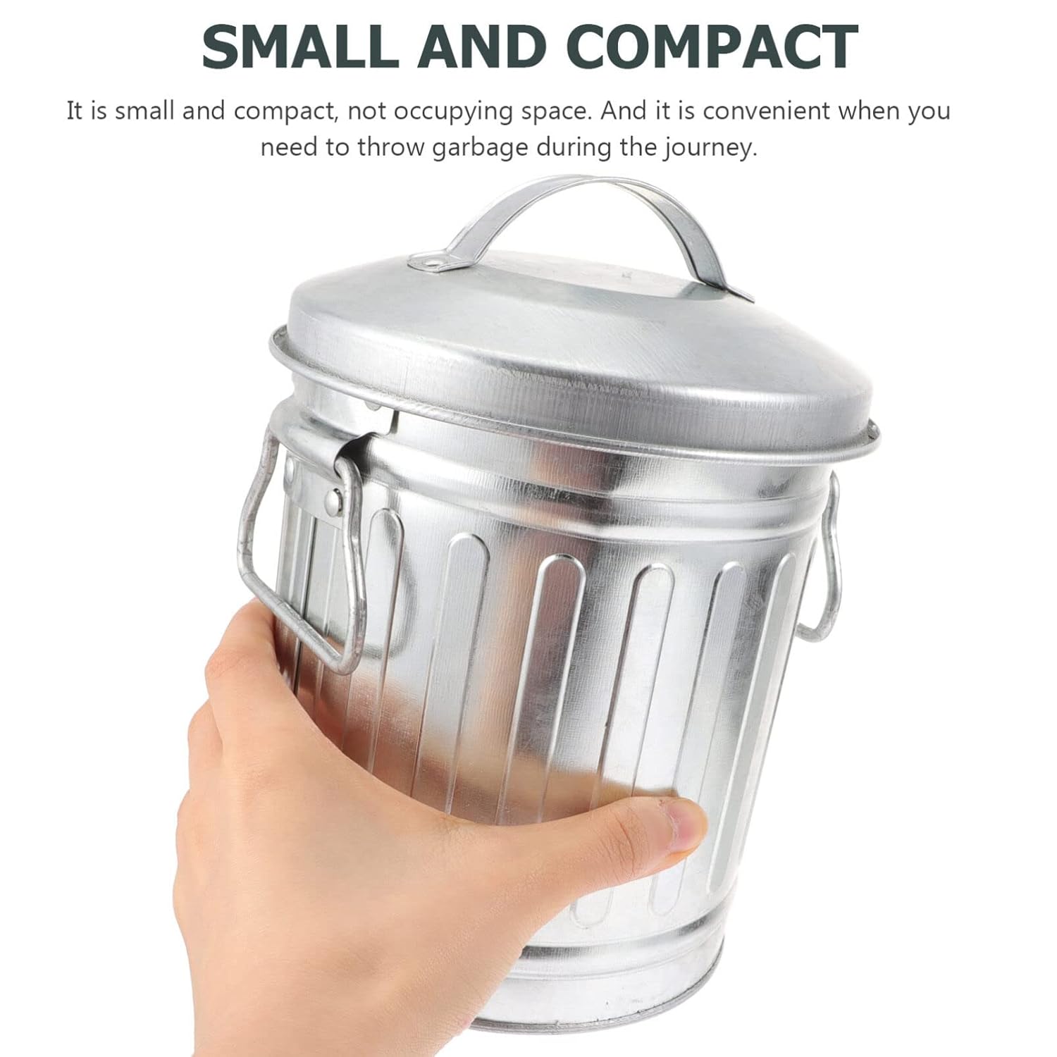 Cabilock Small Metal Trash can 7.48X5.70X5.11In Mini Desktop Wastebasket with Lid for Office Home Stationery Storage Pen Holder and Flower Pot