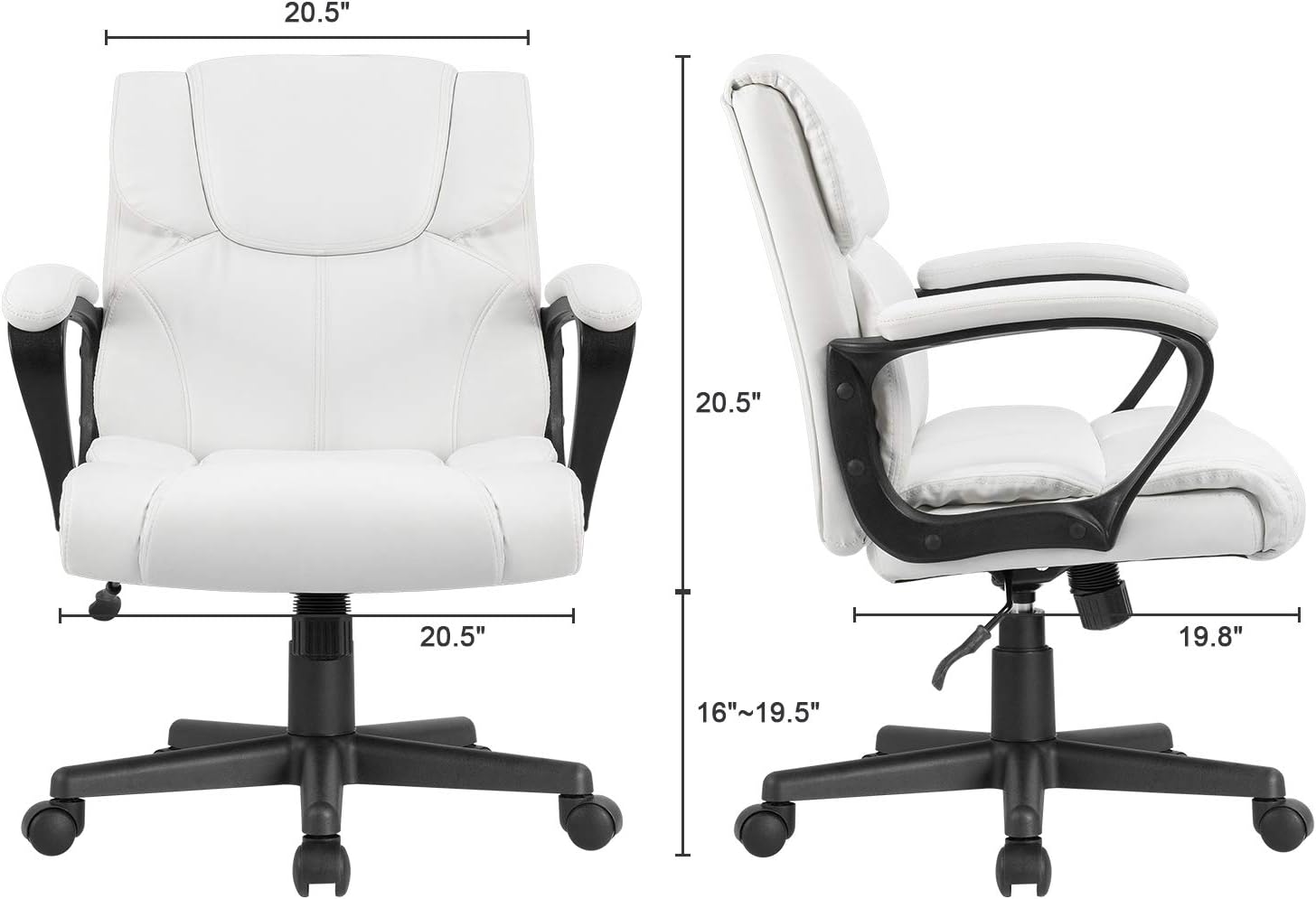 Furmax Mid Back Executive Office Chair Swivel Computer Task Chair with Armrests,Ergonomic Leather-Padded Desk Chair with Lumbar Support(White)