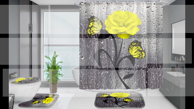 Poedist – Ensemble Rideau De Douche Saint-Valentin 4 Pièces – Motif Rose Rouge, 180x180 Cm