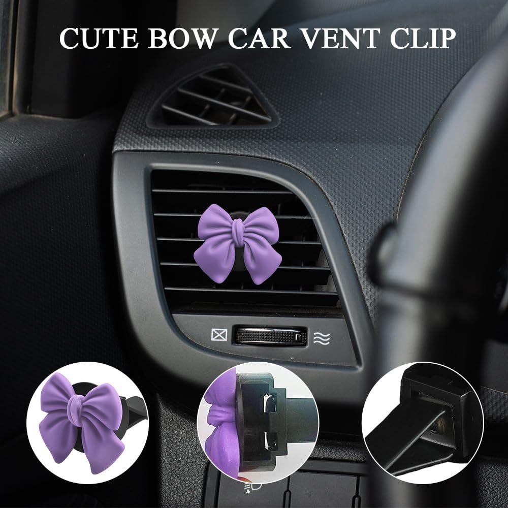 6PCS Bow Car Air Vent Clips, Cute Car Air Freshener Outlet Vent Clip, Coquette Bow Car Diffuser Perfume Clip, Universal Auto Air Conditioning Accessories for Women Girls (Purple, 6PCS)