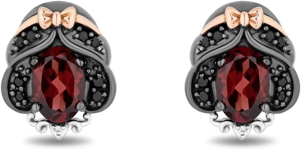 Oval Cut Simulated Red Garnet & Black Diamond 925 Sterling Silver 14K Two-Tone Gold Over Diamond Beautiful Stud Earrings for Women's