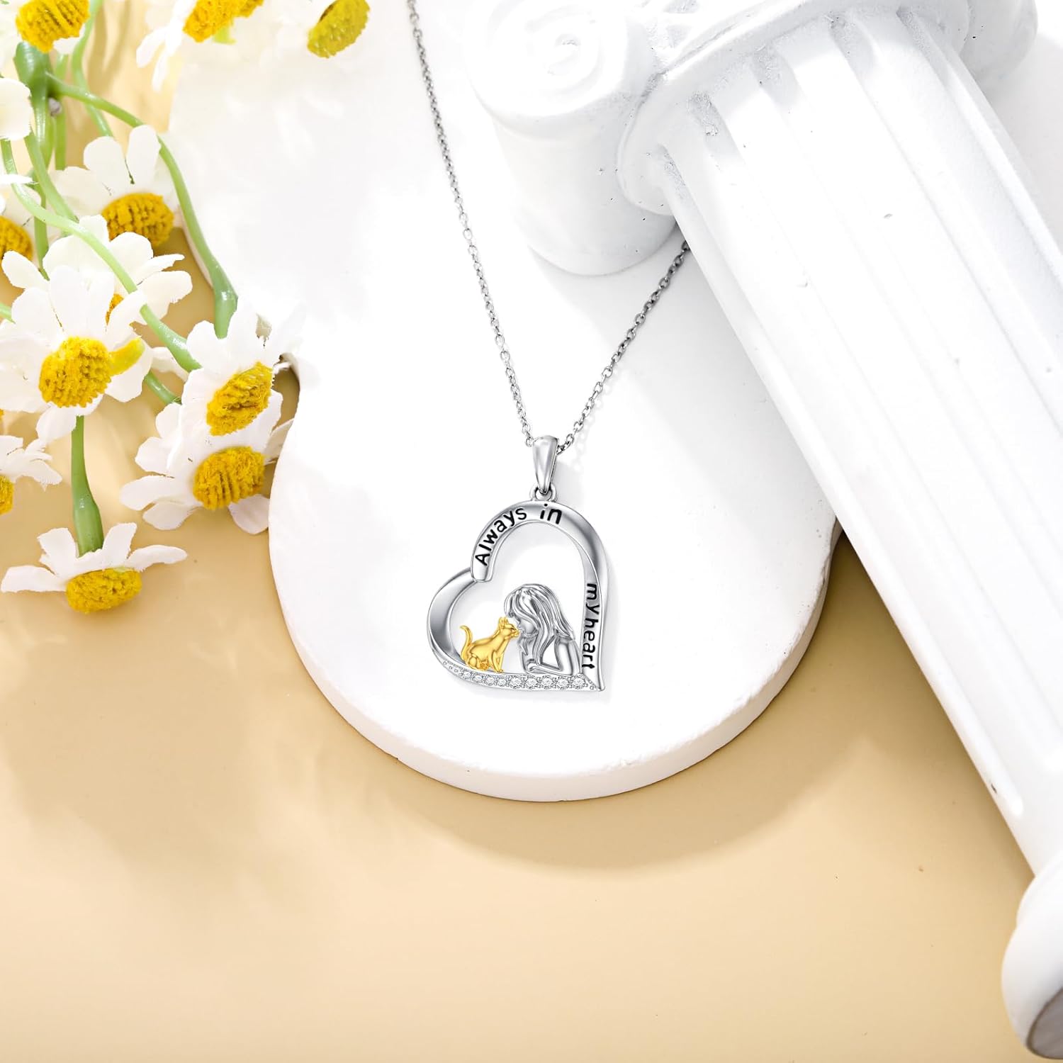 LONAGO Cat Heart Necklace Cat Heart Pendant Necklace Jewelry Gift for Women - Image 3