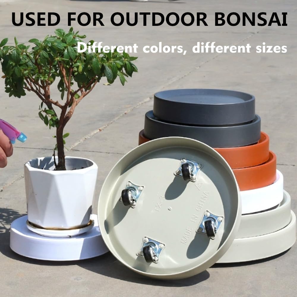 13.6 Inch Plant Caddy with Hidden Wheels, 2-Pack White Rolling Tray for Large Pots, Air Purifiers & Home Decor, Indoor Outdoor Use