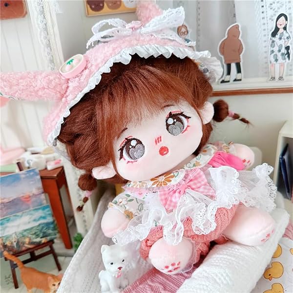 niannyyhouse 20cm ぬいぐるみ キャラメル 女の子 揚げた髪 ブラックヘア 属性なし 通常の体 ドール 綿人形 着せ替え (11-スケルトン付き) - 3