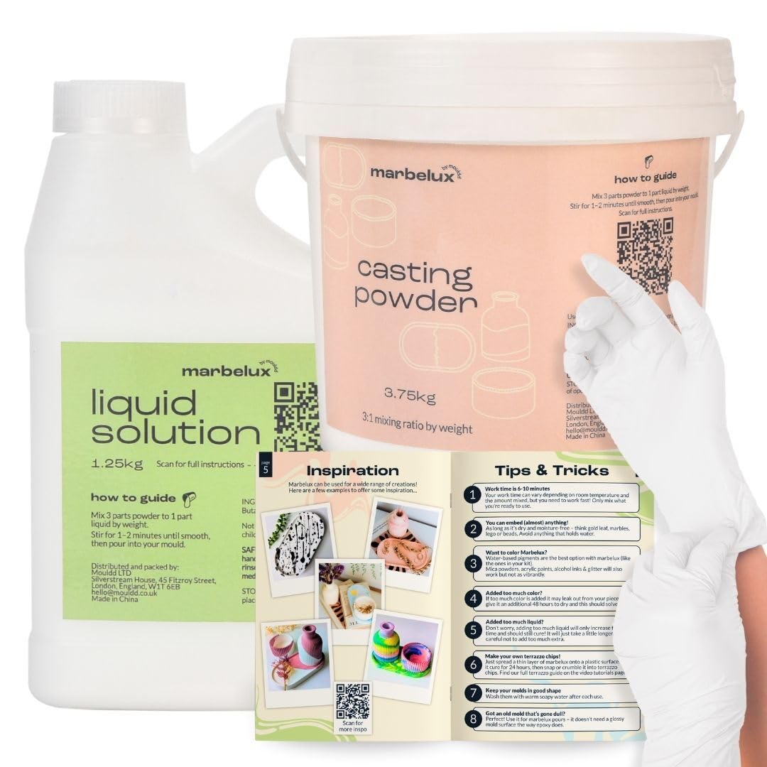 Marbelux Eco Resin Casting Powder - 5kg Kit - De-Mould in 30 minutes - Easy Mixing - For Beginners & Artists - Adult Craft Kit For Home Decor