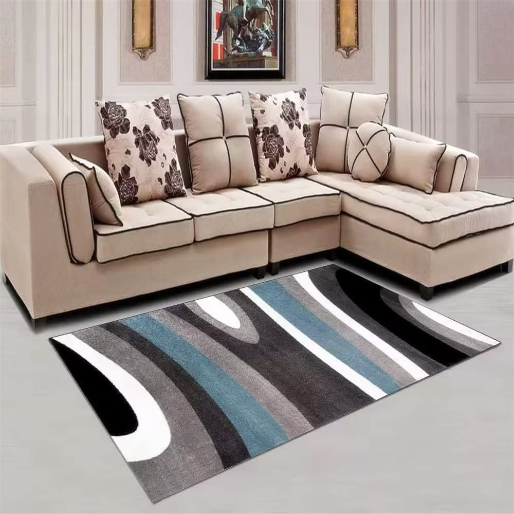 Tapis de salon bleu et rayé 50x80cm, un revêtement de sol durable et robuste