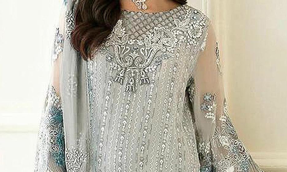 Image of RUDRAPRAYAG Women's Georgette Fabric With Embroidery Work Traditional Ethnic Semi Stitched Pakistani Long Suit With Work Dupatta