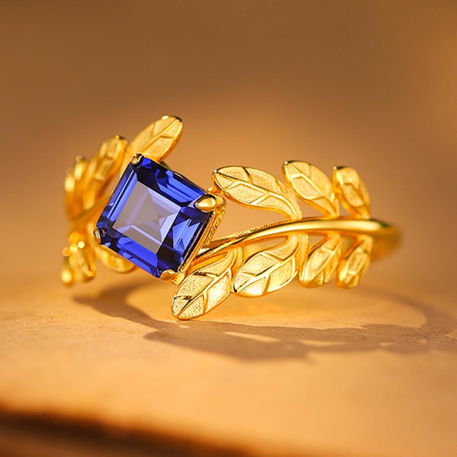 Alianzas de oro con zafiro creado de 1,5 quilates, elegante anillo de boda de oro real para mujer