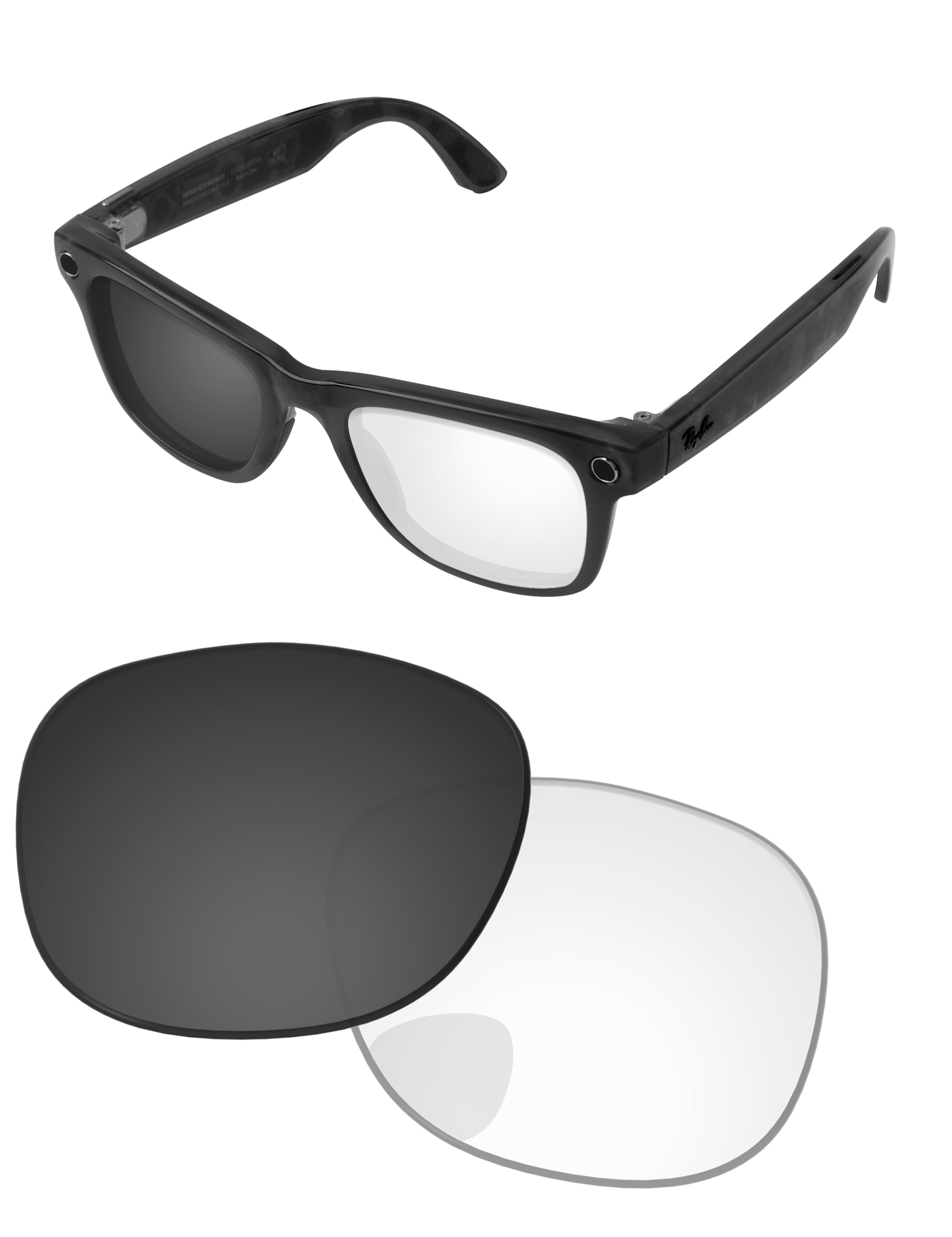 PapaViva Replacement Lenses for Ray-Ban Meta Wayfarer RW4008 & RW4012 53mm AI Glasses - Photochromic, Anti Blue Light Lens