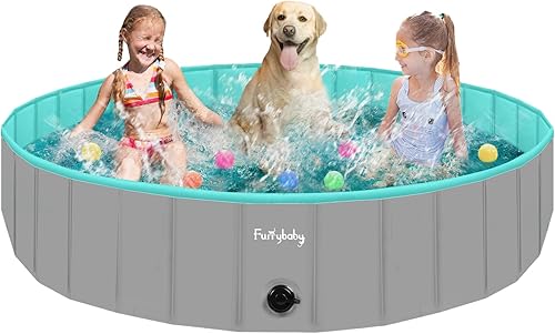 Furrybaby - Piscina para perros plegable para perros grandes con placa dura, piscina plegable para mascotas para baño infantil, gris, 63'