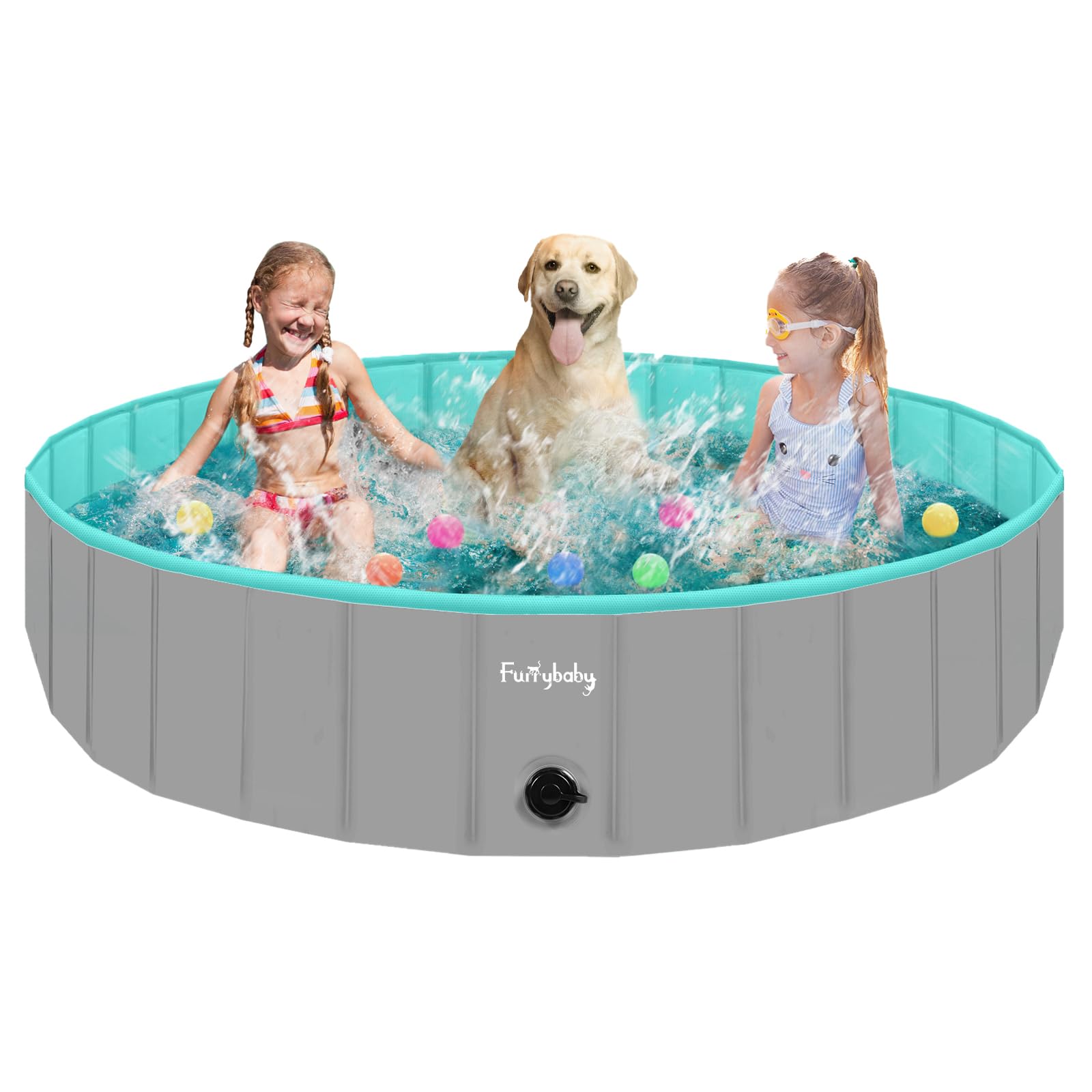 Furrybaby Dog Pool Foldable Dog Pools for Large Dogs with Hard Plate Collapsible Pet Bath Pool Kiddie Grey 63''