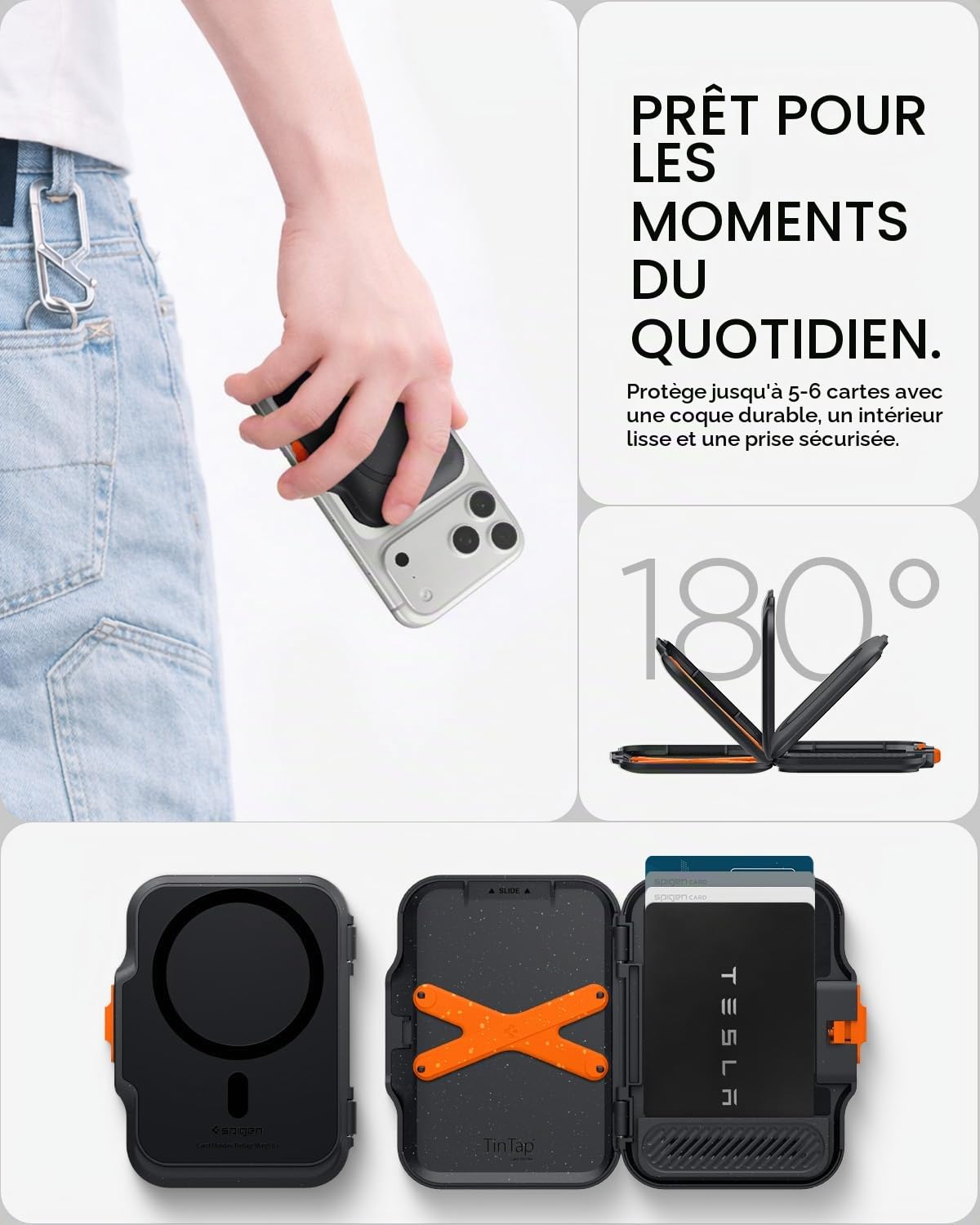 Spigen TinTap MagFit+ Porte-Cartes Magnétique Compatible iPhone 17/16/15/14/13/12 Magsafe Wallet