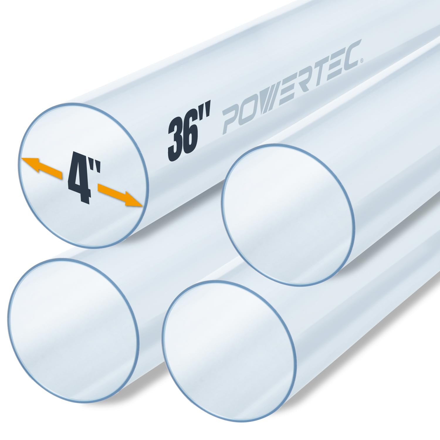 POWERTEC 70272-P4 Clear Pipe, 4-Inch x 36-Inch Long, Rigid Plastic Tubing, 4 PK
