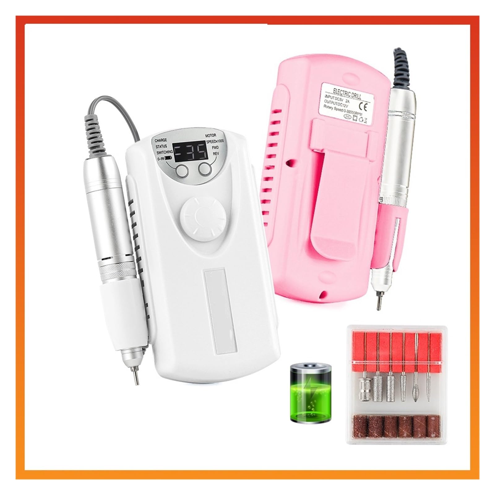 Taladro de uñas inalámbrico, máquina amoladora manicura, lima 35000RPM, pulidora, fresadora , herramienta Arte ,Baja vibración(Pink)