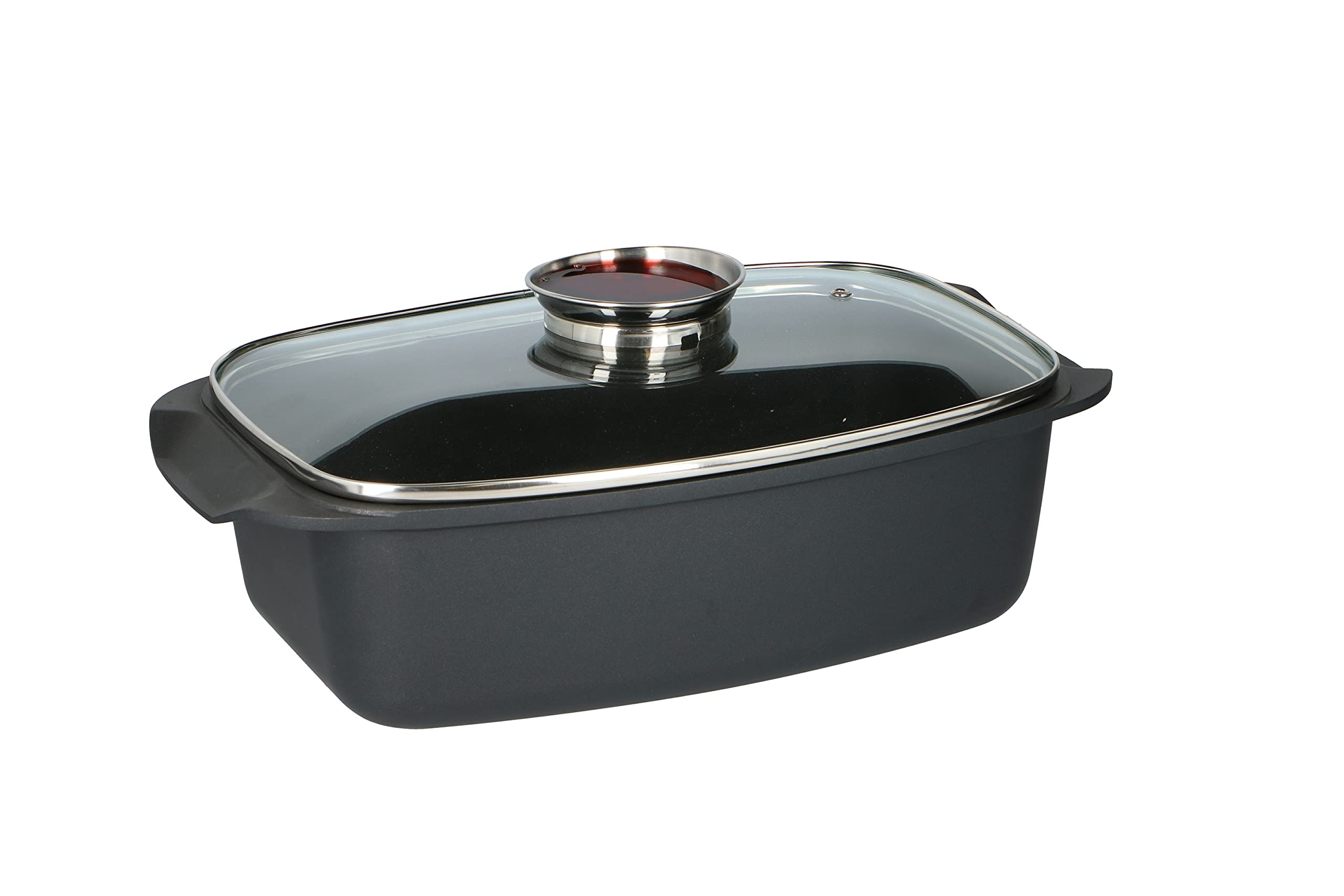 alpina Rostiera – con coperchio in vetro – per piatti da forno, cottura a vapore e arrosto – 5,5 l – nero