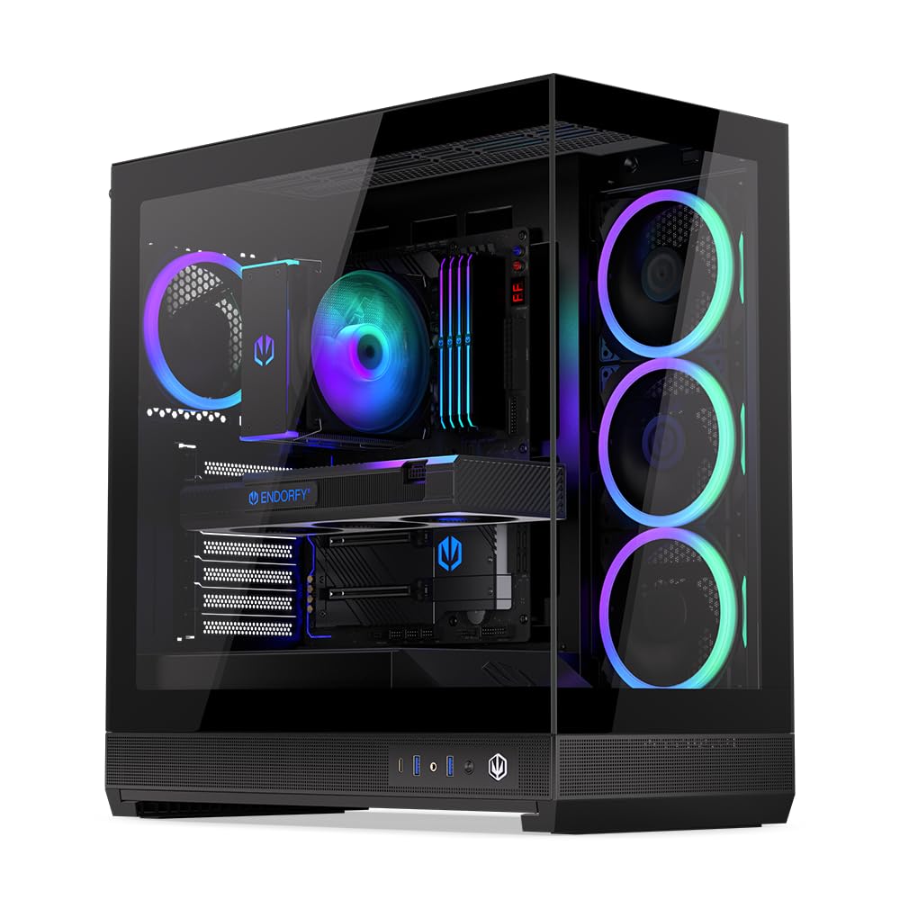 ENDORFY Fishtank 6000 Corona, PC-Gehäuse ATX E-ATX Gaming, Panorama-Design aus gehärtetem Glas, 4x120 mm ARGB PWM Lüfter, USB-C, 360 mm Kühlung, GPU bis 445 mm, modernes schwarzes Computergehäuse