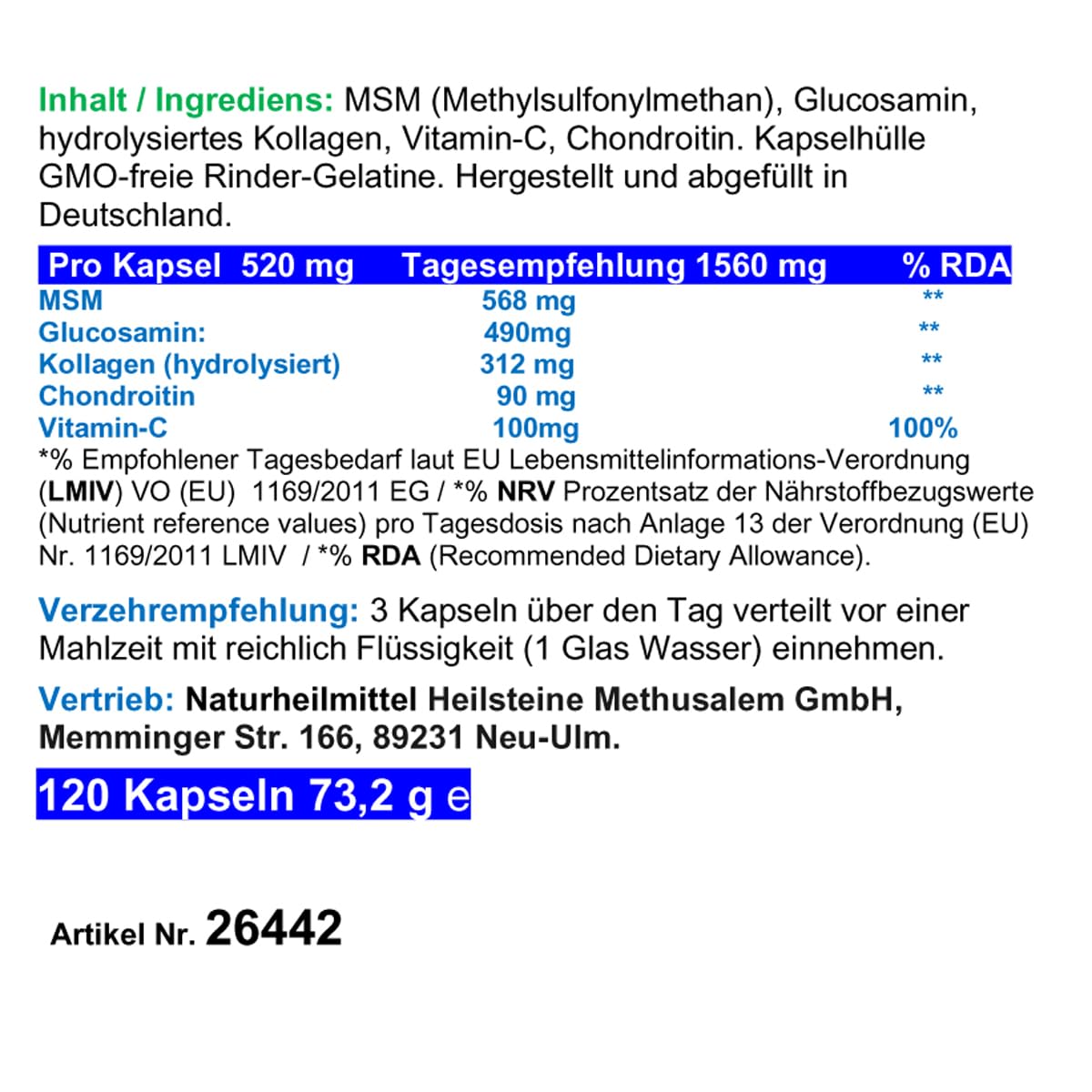 Knorpel & Gelenke Komplex + Vitamin-C 360 (3x120) ArthroWell Gelenk-Kapseln – Natürliche Gelenkbausteine Glucosamin + Chondroitin + MSM + Kollagen. 26442-3