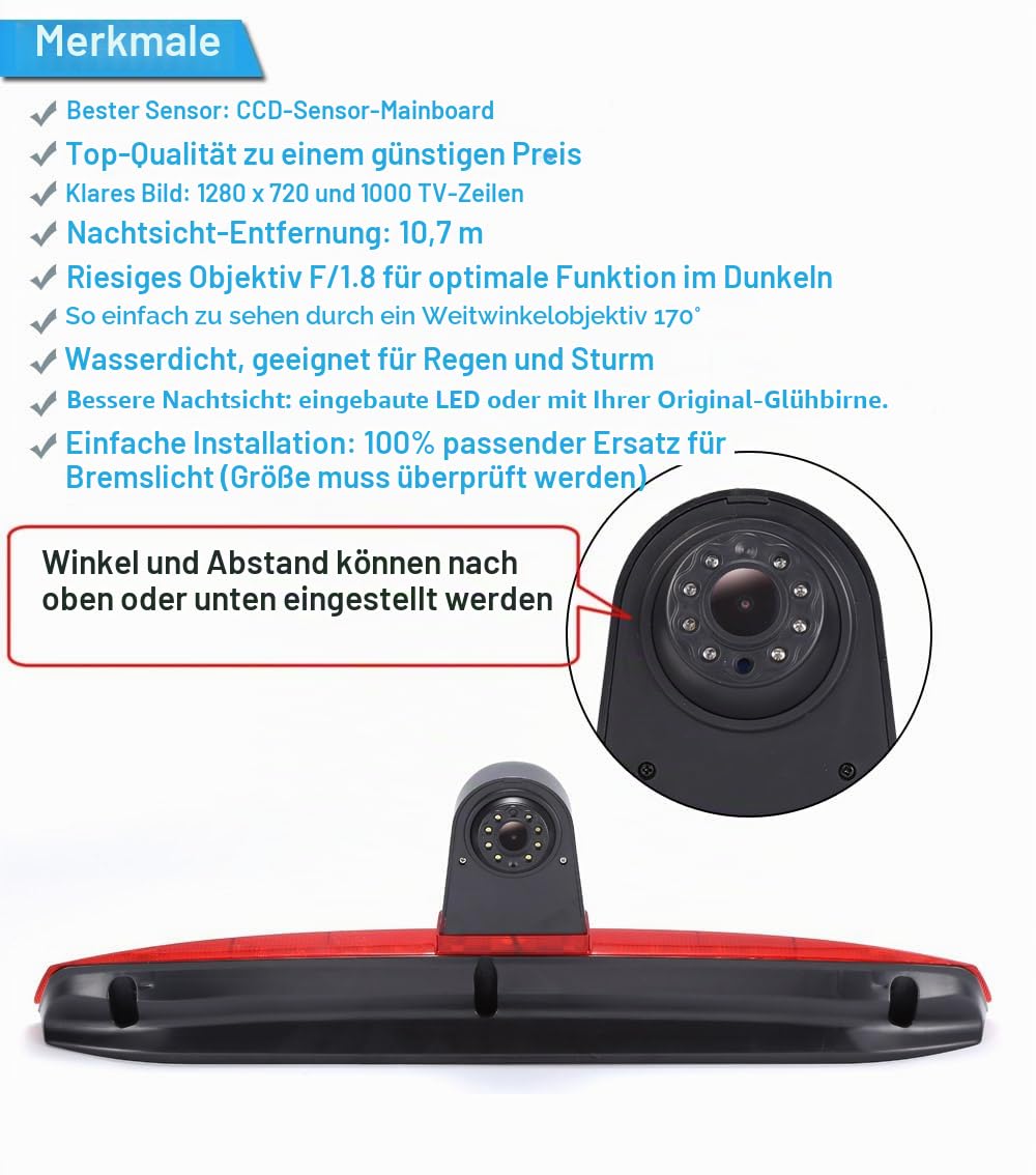1280 * 720 AHD CVBS Brake Bremsleuchte Auto Kamera Third roof Bremslicht Rückfahrkamera Replacement for Mercedes Benz Vito W447 111 114 116 CDI Flügeltüren Cargo Van Kasten Tourer Bus 2014/10-2024/12