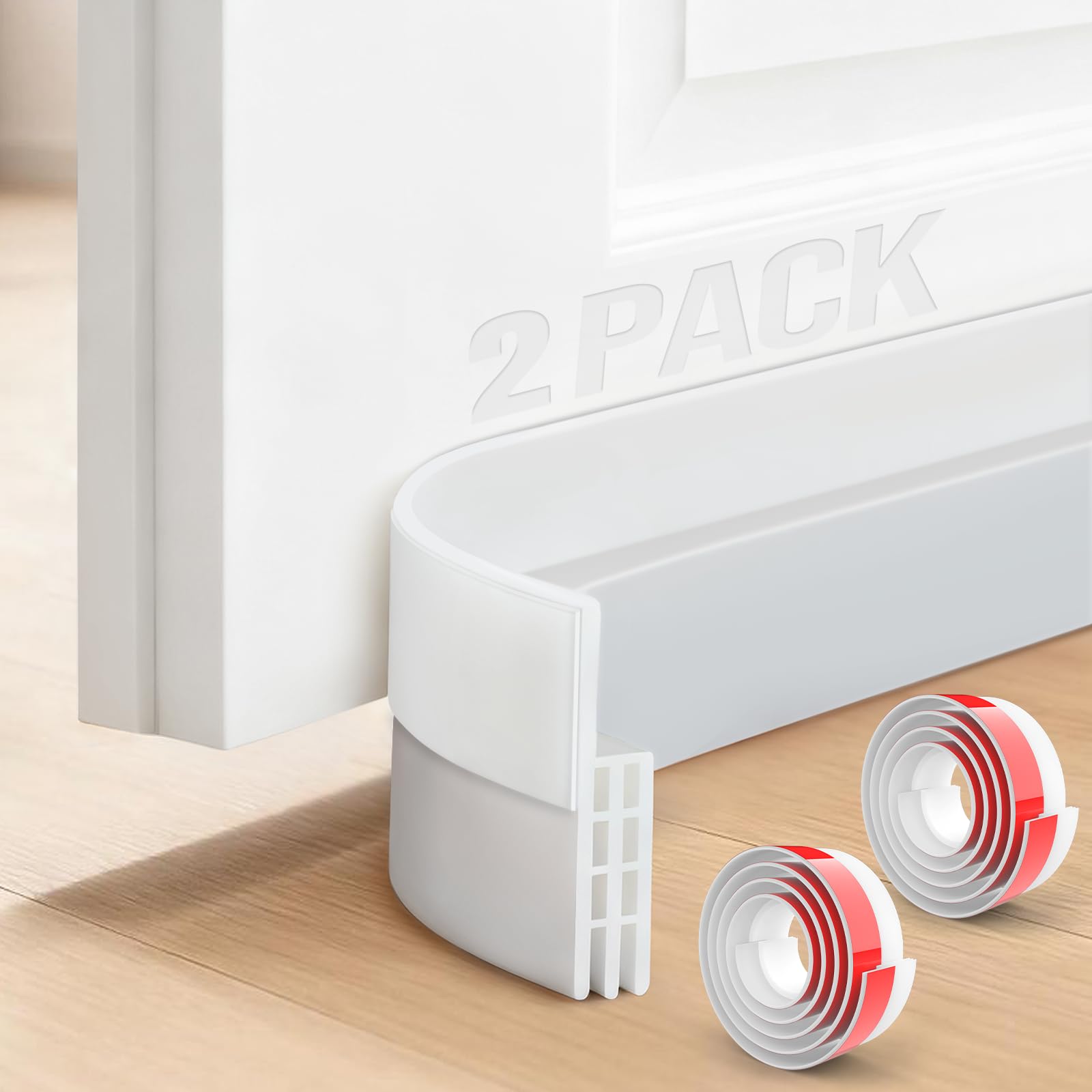 Paraspifferi Porta Ingresso 2 Pezzi, Paraspifferi Sottoporta in TPE Morbido, Guarnizione Sottoporta Autoadesiva, Riduce Spifferi e Polvere (100 x 5 cm, Bianco)