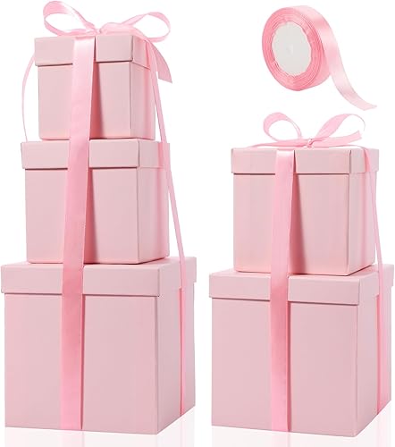 Vista 32 de Cholemy 5 cajas de regalo para Navidad con tapa y cinta, cajas de anidación cuadradas de tamaño mixto, cajas de envoltura de regalo, cajas 5