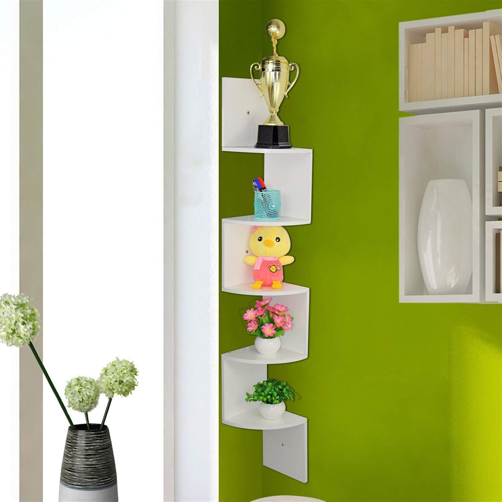 Buy 5Tier Zig Zag Floating Corner Shelf, Wall ed Wooden Display