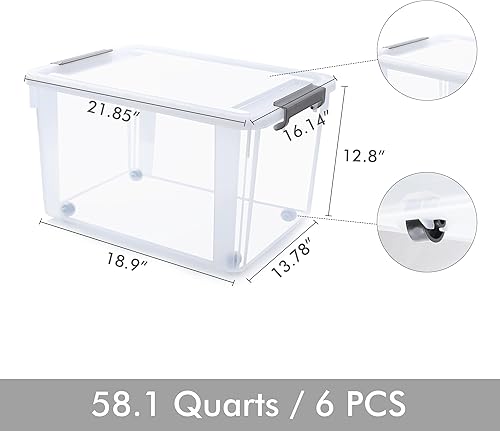 Miniatura 6 de Citylife - Paquete de 6 contenedores de almacenamiento de plástico de 58.1 cuartos de galón con tapas, contenedores de almacenamiento apilables