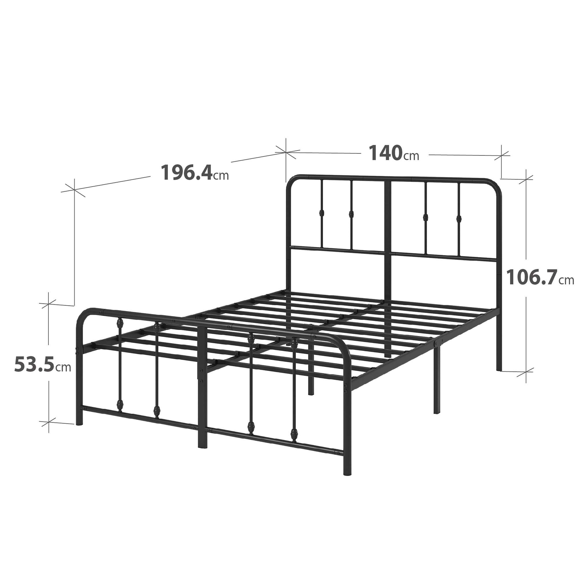 Zinus Florence Sommier 140x190 cm avec Lattes en Métal - Cadre & Tête de Lit 2 Personnes en Métal Robuste - Hauteur 35 cm pour Rangement - Montage Facile - Noir