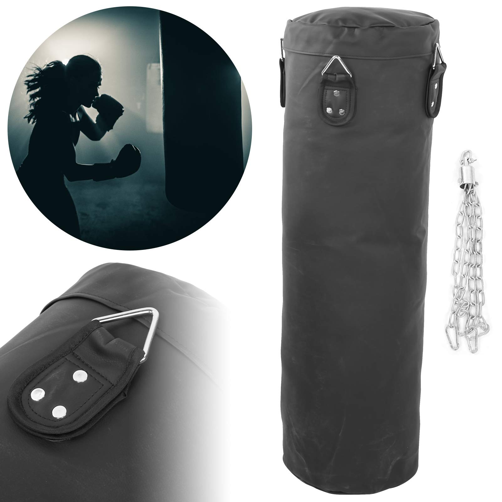 High Strength PU Empty Sandbag with Sturdy Hanging Chain, for Strength Training and Boxing Practice, Easy Storage and Portability, 100cm/39.4in