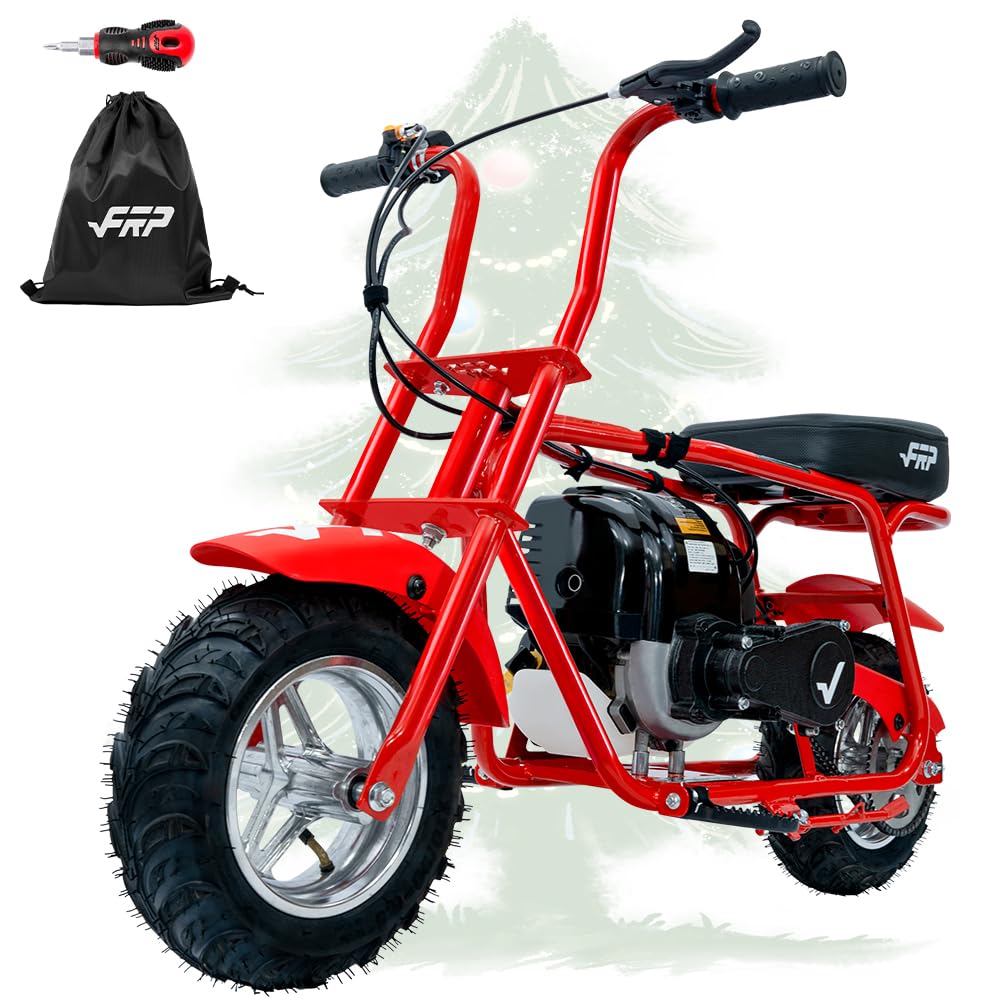 FRPミニダートバイク GMB100 ベーシック、ガスミニバイク 99CC 4ストローク、3HPオフロードミニバイク、子供/大人用、最大28Mph、最大220ポンドの重量サポート (レッド)