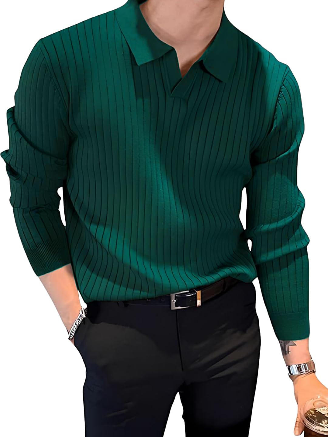 tysort Men's Woolen Full Sleeve Collar Polo Knitted Sweater for Men,Winter Wear Sweater for Men.-picture-45