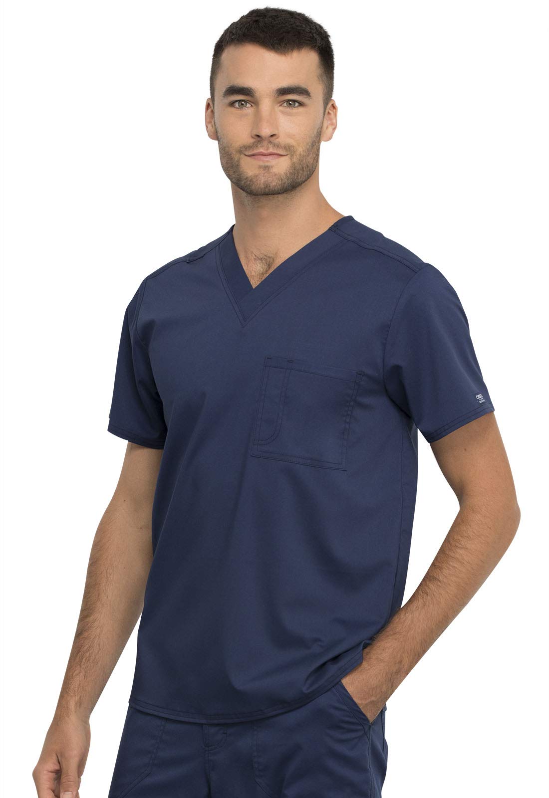 Cherokee WW625 - Conjunto de ropa quirúrgica para hombre y mujer, cuello en V, con pantalón de pierna cónica con cordón, WW020, azul marino, XL y pantalón alto XL