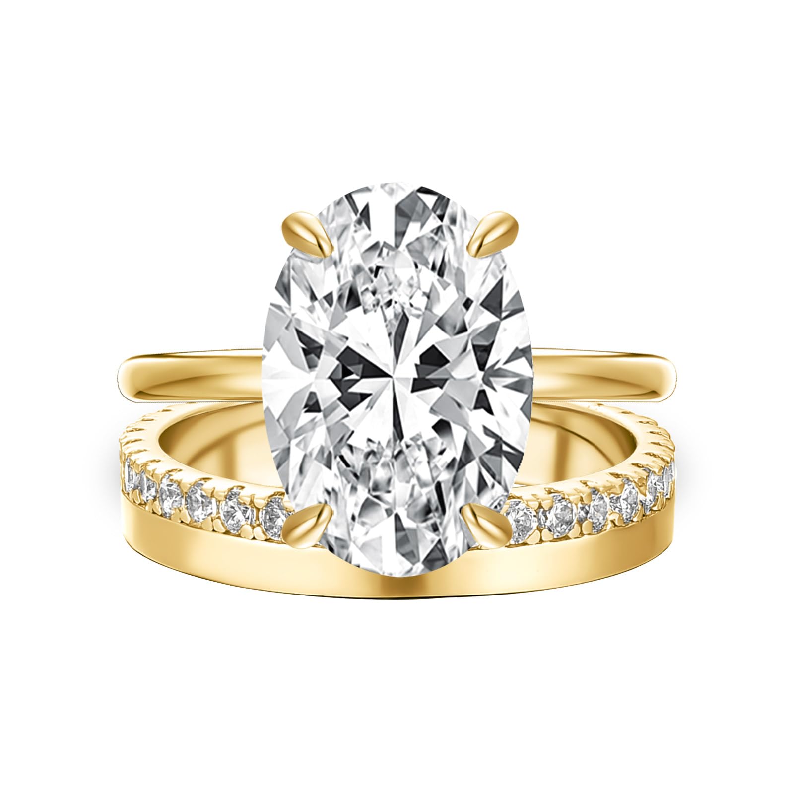 5.5ct 14K Golden Oval Wedding Ring Set for Women,2 Piece 925 Silver Matching Engagement Ring Set,with Fancy Cigar Band