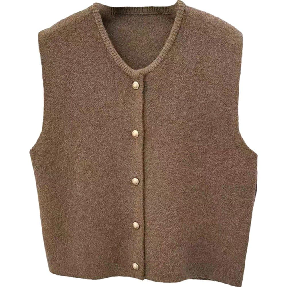 Hrippy Women's Coffee Sweater Vest, Sleeveless Knitted Vest Casual Sweaters Tank Trendy Cardigan Sweater Vest Knitted Waistcoat