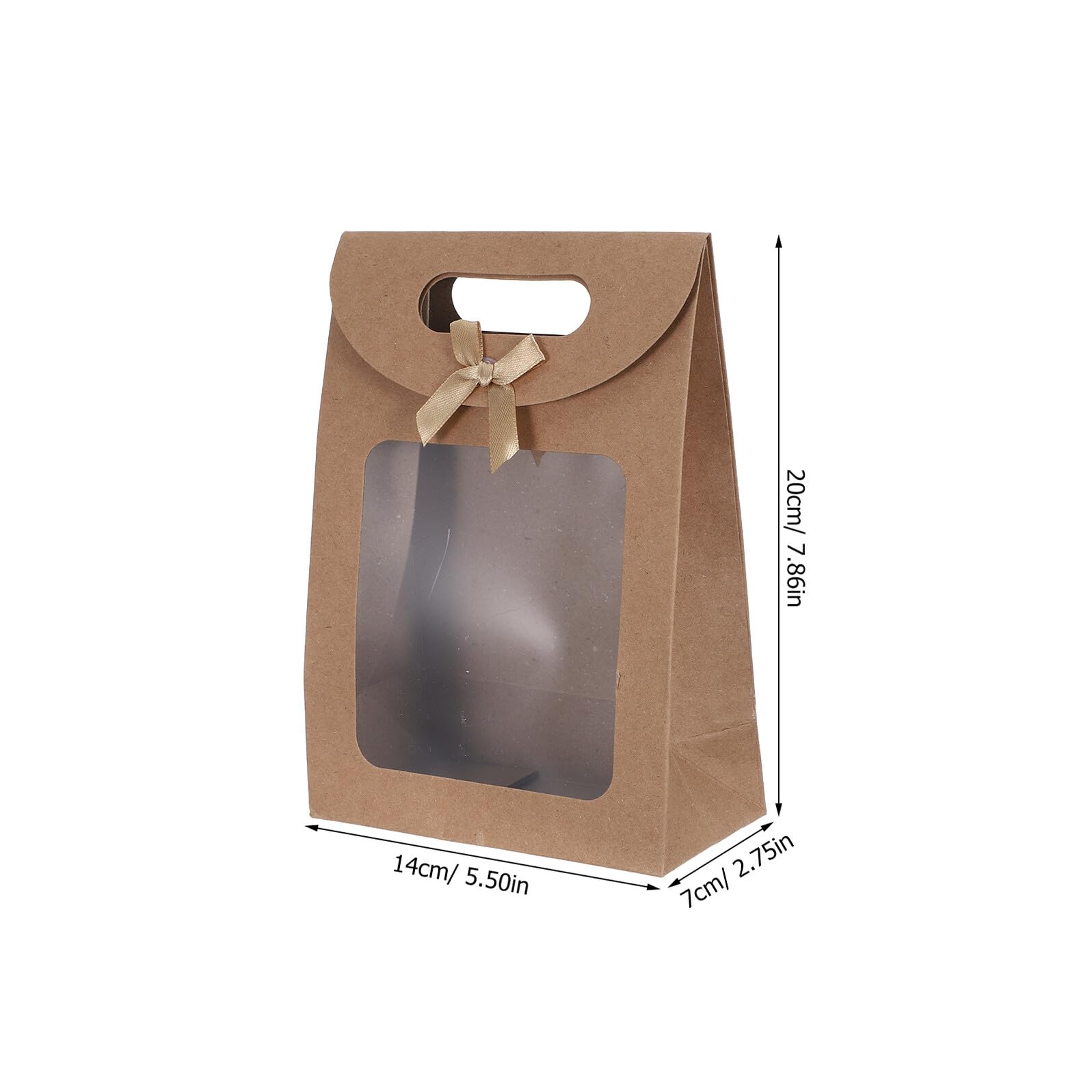 DECORNIJIA 20 Sacchetti di Carta Kraft con Finestra Trasparente, Borsa Regalo con Fiocco e Copertura Ribaltabile, per Biscotti e Caramelle, Confezioni per Matrimoni e Feste, Formato