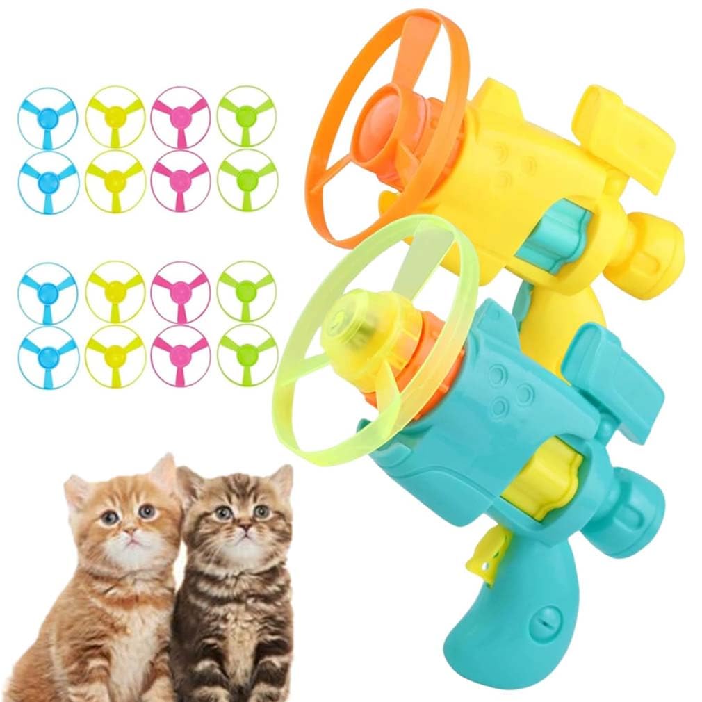 LUCKKY 2PCS Upgraded Celerypet Light-Up Flying Disc Cat Launcher Set, New Interactive Flying Disc Cat Fetch Toys for Enrichment, Pet Tracks Chasing Flying Saucer Toy for Training and Chasing