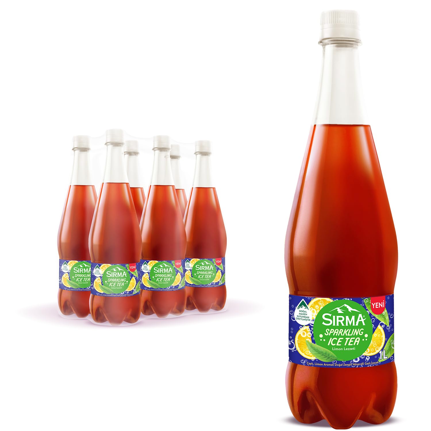 SIRMA Sparkling Ice Tea Limon Lezzeti Maden Suyu 6 Adet 1 Litre