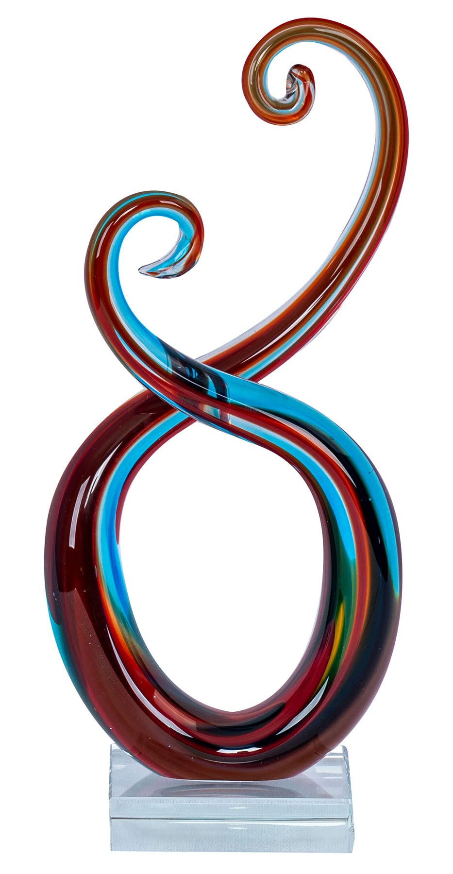Escultura decorativa de cristal, 28 cm de altura, color azul y rojo