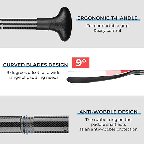 Miniatura 5 de Overmont SUP Paddle Fibra de Carbono  3 Piezas Ajustable Stand Up Paddleboard Remo  Remo ligero ajustable duradero