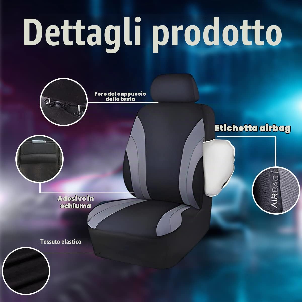 JNNJ 9 Pezzi Coprisedile Auto, Set Di Coprisedili E Copri Poggiatesta per Sedili Anteriori Auto, Coprisedili Anteriori E Posteriori Con Poggiatesta, Sedile Interno Universale Accessorio(Grigio)