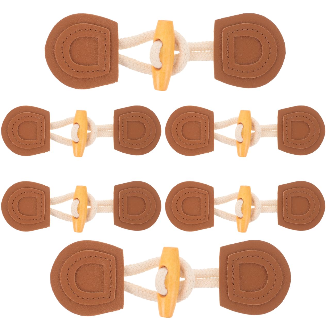 MAGICLULU 6 Pairs of Brown Toggle Buttons for Coats, Cardigans, Shawls, Leather and Wood Horn Buckles for Sewing and Decoration, 3.54x1.57x0.43in