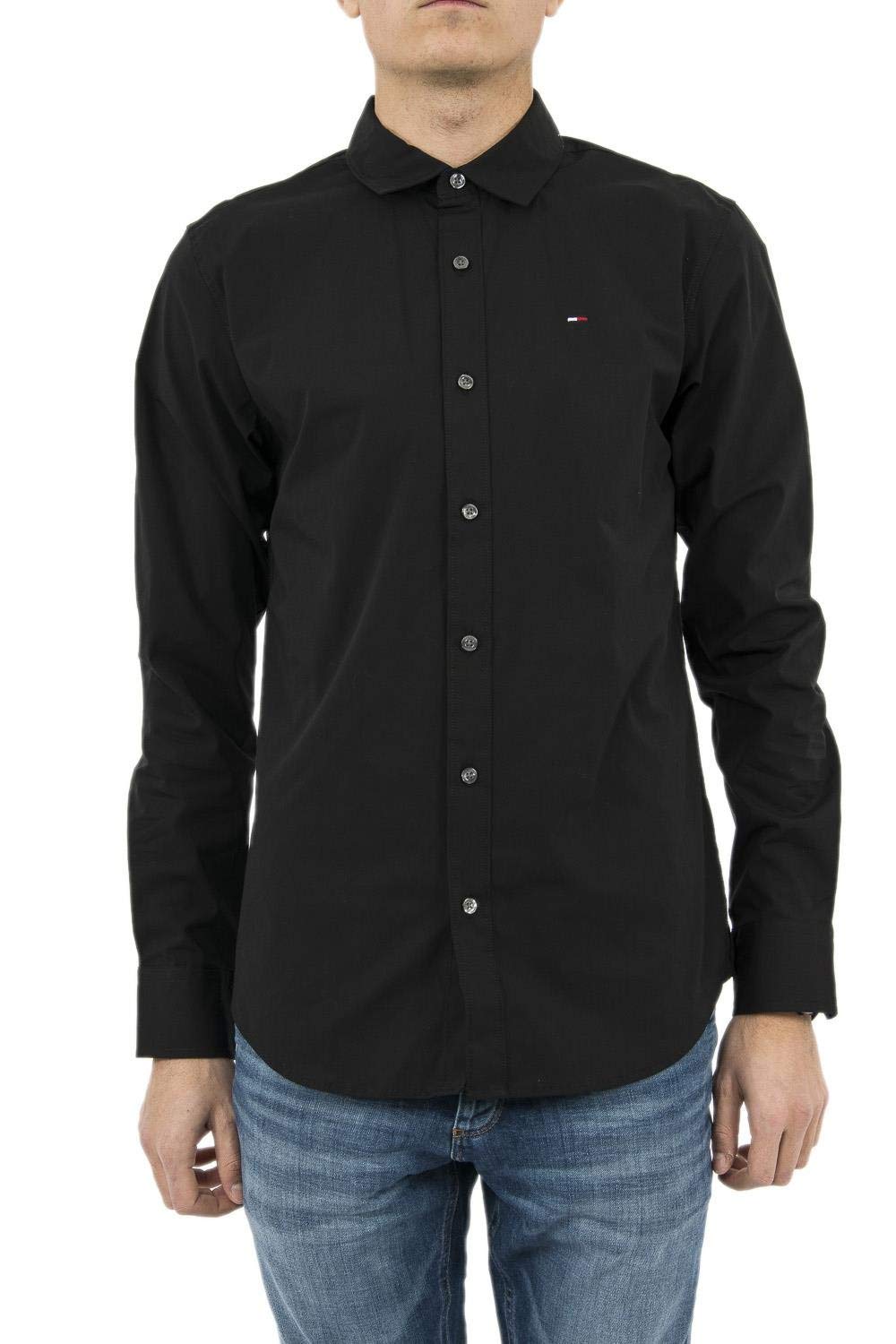 Tommy Jeans Men's Tjm Original Stretch Shirt Dm0dm04405 L/S Shirts / Woven Tops, Black (Tommy Black 078), XS