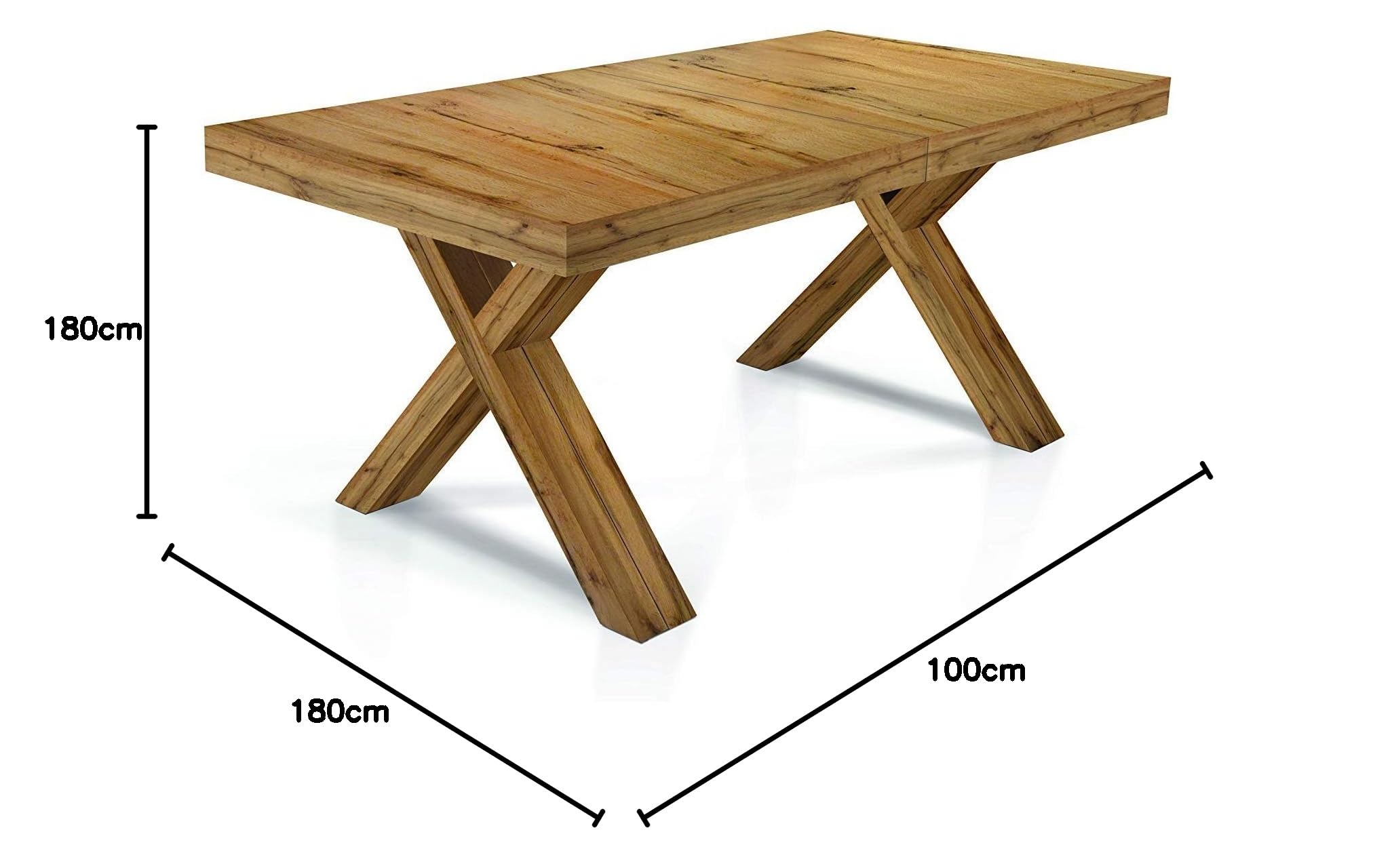 KONTE.DESIGN Tavolo GALLIPOLI allungabile in legno, finituravRovere Nodato, gambe ad X, 180 x 100 cm - 480 x 100 cm, 22 Posti