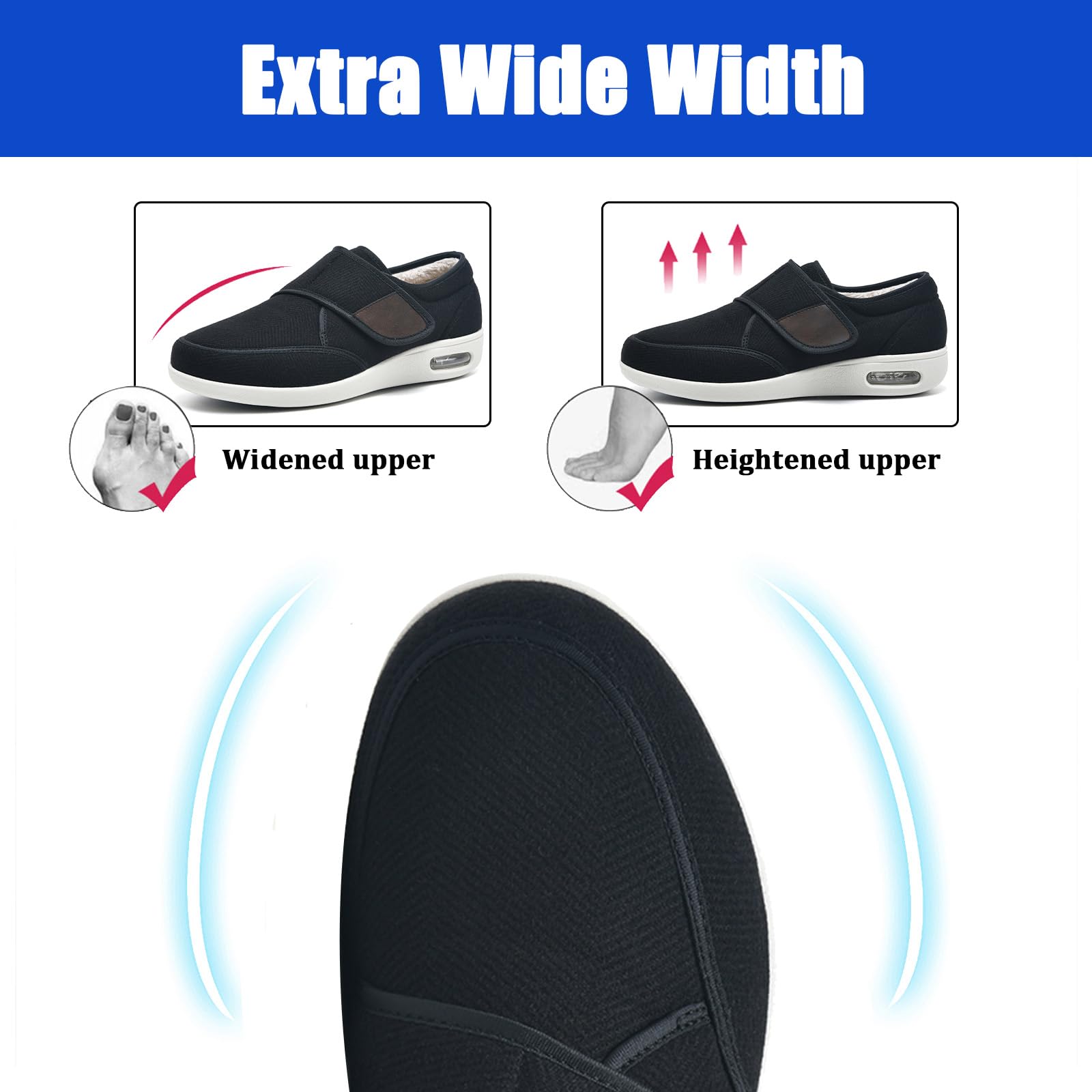 Scarpe Ortopediche Invernali con Memory Foam Calde E Morbide Extra Larghe Regolabili per Anziani Edema Piedi Gonfi Pollice Valgo Memory Foam (A9436)